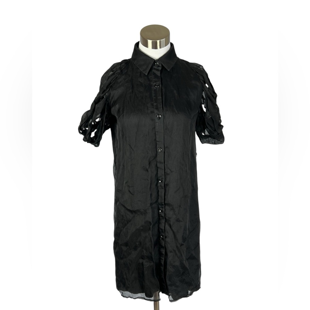 Christian Siriano Silk Black Button-down Dress with Unique Sleeves